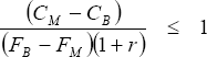 \frac{{\left( {C_M  - C_B } \right)}}{{\left( {F_B  - F_M } \right)\left( {1 + r} \right)}}\quad  \le \quad 1