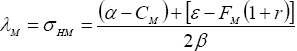 \lambda _M  = \sigma _{HM}  = \frac{{\left( {\alpha  - C_M } \right) + \left[ {\varepsilon  - F_M \left( {1 + r} \right)} \right]}}{{2\beta }}