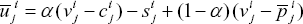 \[ \bar u_j^{\,i}  = \alpha \,(v_j^i  - c_j^i ) - s_j^i  + (1 - \alpha )\,(v_j^i  - \bar p_j^{\,i} ) \]