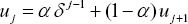 \[ u_j  = \alpha \,\delta ^{j - 1}  + (1 - \alpha )\,u_{j + 1} \]