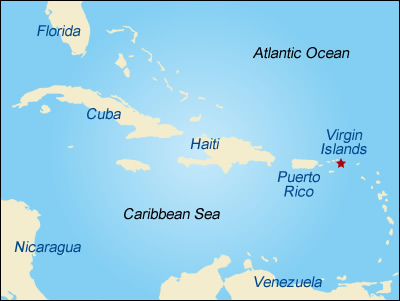 Map showing the location of the Virgin Islands